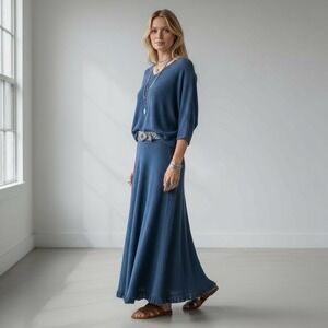 Rebecca Jane Noble Vintage Hand Woven Blue‎ Cotton V Neck Top Size M